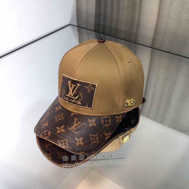 LV新品男士帽子 路易威登真皮壓花拼接鴨舌帽棒球帽  mm1525